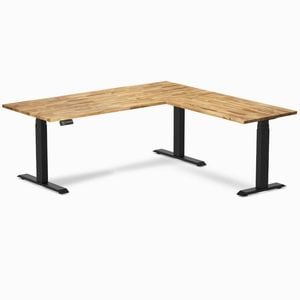 Desky L-shape Sit To Stand Acacia Hardwood Desk 1800x1750mm Matte Black Height Adjustable Leg