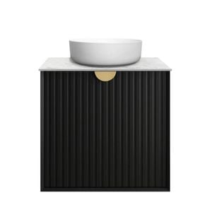 Attica Mellini 600mm Matte Black Vanity With Carrara Stone Top 