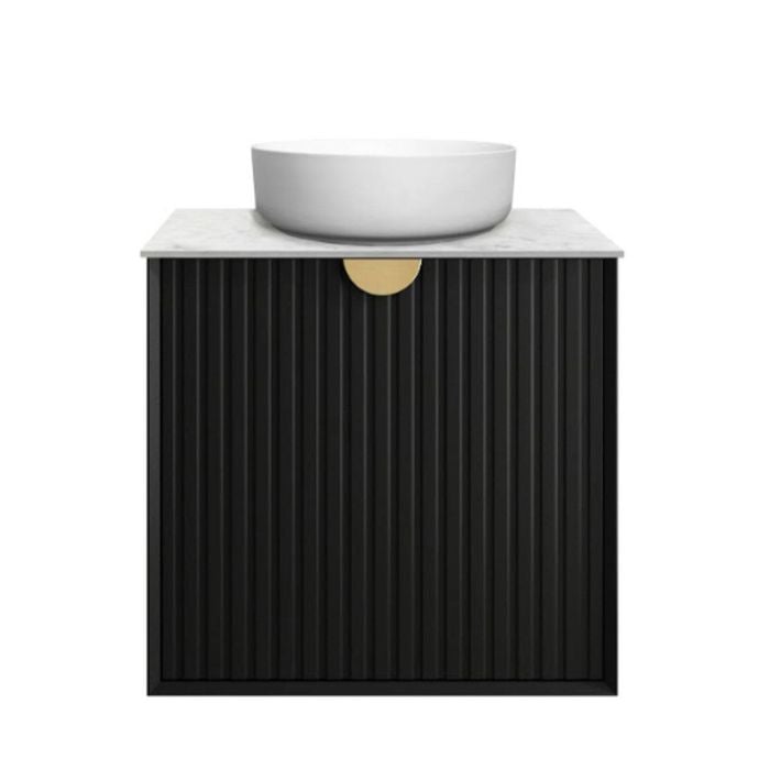 Attica Mellini 600mm Matte Black Vanity With Carrara Stone Top 
