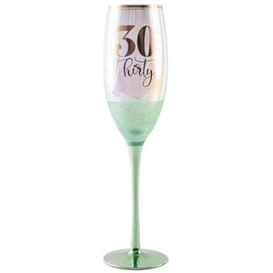 Green Glitterati 30th Champagne Stemmed Drinking Glass 150ml