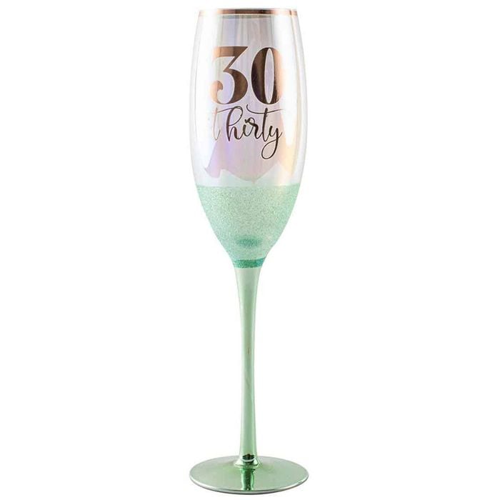 Green Glitterati 30th Champagne Stemmed Drinking Glass 150ml