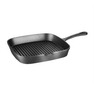 Vogue Skillet Pan Square Cast Iron Ribbed 241mm Kitchen Cookware