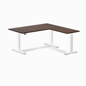 Desky L-shape Sit To Stand Dark Walnut Rubberwood Desk 1500x750x1550x500mm White Leg