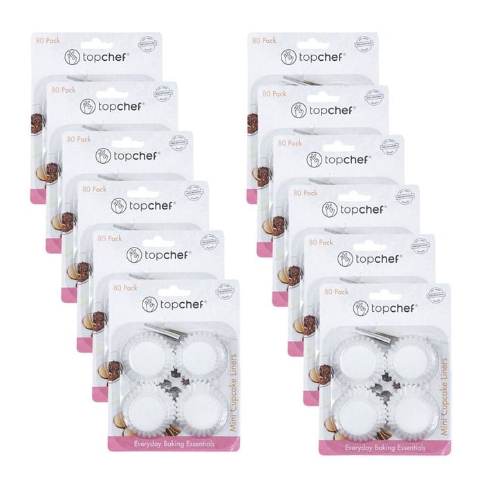 12x 80pc Topchef Mini Paper Round Cupcake Liners Baking Cups Pack 3cm White