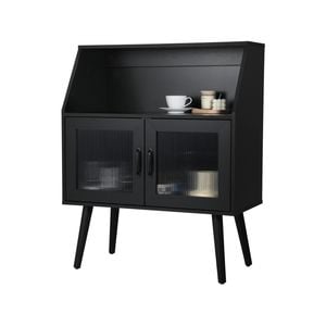 Oikiture Buffet Sideboard Fluted Door Black 99.5cm