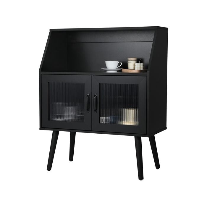 Oikiture Buffet Sideboard Fluted Door Black 99.5cm
