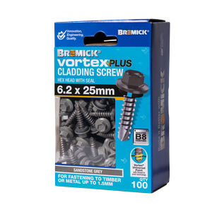 Bremick Vortex Plus Cladding Screw 6.2 x 25mm HEX B8 SR PK100