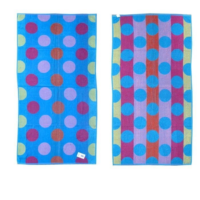 Jacquard Velour Cotton Rich Reversible Beach Towel 81 x 162 cm Blue Circles
