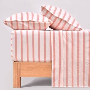 Dreamaker Bask Washed Cotton Yarn Dyed Stripe Sheet Set Coral King
