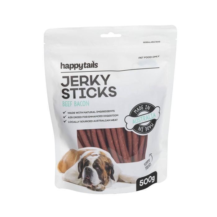 Happy Tails 500g Beef And Bacon Jerky Sticks Dog Treats
