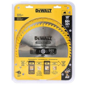 DEWALT 254mm x 32/60T 16mm Construction Saw Blade Combo Pack