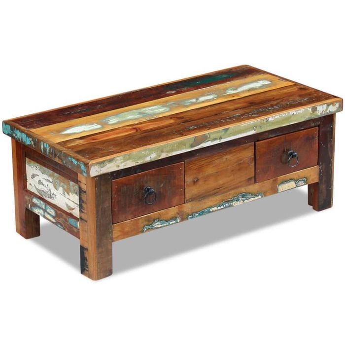 vidaXL Solid Recycled Timber Coffee Side Table Drawer 90x45cm Handmade Antique