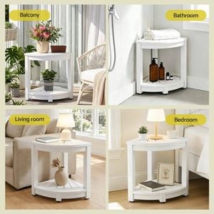 Homfurn 2-in-1 Outdoor Side Table & Shower Stool – Hdpe Corner Bench With Storage Shelf, 150kg Capacity, White