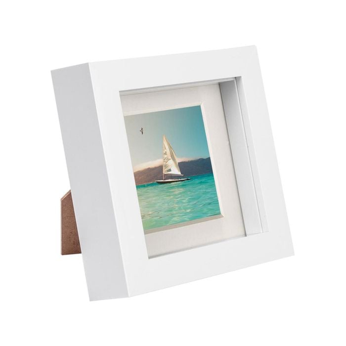 Nicola Spring 4" x 4" White 3D Box Photo Frame - 2" x 2" Mount