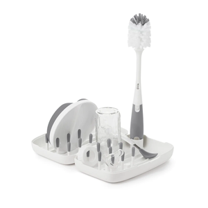 Oxo Tot On The Go Drying Rack & Bottle Brush Set Grey Bottles Feeding Cups
