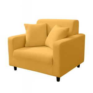 Anyhouz 1 Seater Sofa Cover Plain Yellow Style And Protection For Living Room Sofa Chair Elastic Stretchable Slipcover