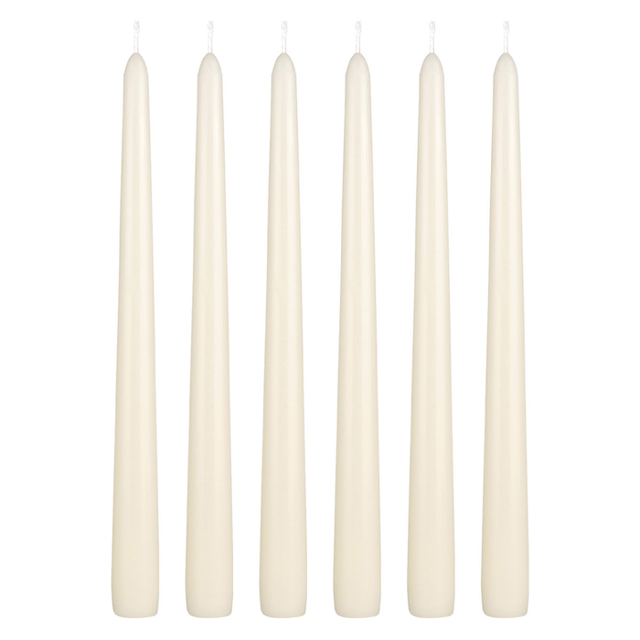 4x Tapered Dinner  Unscented Taper Wedding Candle 25cm in Ivory