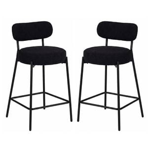 Advwin Bar Stools Set of 2 Velvet Boucle Kitchen Counter Stools Black