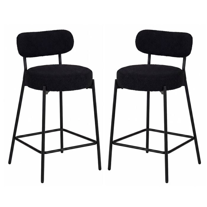 Advwin Bar Stools Set of 2 Velvet Boucle Kitchen Counter Stools Black