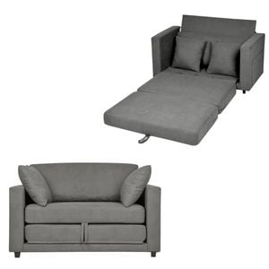 Ufurniture 130cm Convertible 2 Seater Sofa Bed Linen Loveseat Floor Sleeper Sofa w/ 2 Pillow & Side Pocket Grey