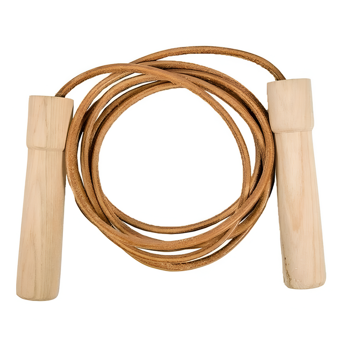Partenope Fitness Leather Cord and Wood Handle Skipping Rope