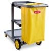 Auch Janitor Cleaning Trolley, Housekeeping Cart, 3 Shelves, Tool Storage Clamp, Wet Sign Hook, Quiet Wheels, Grey