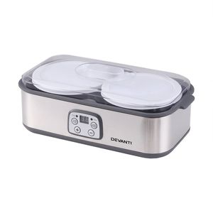 Devanti Greek Yoghurt Maker Machine 2x960ml Large Tubs Temp Control Grey