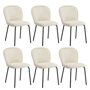 Oikiture 6x Dining Chairs Kitchen Accent Chairs Chenille Pad Metal Legs Beige