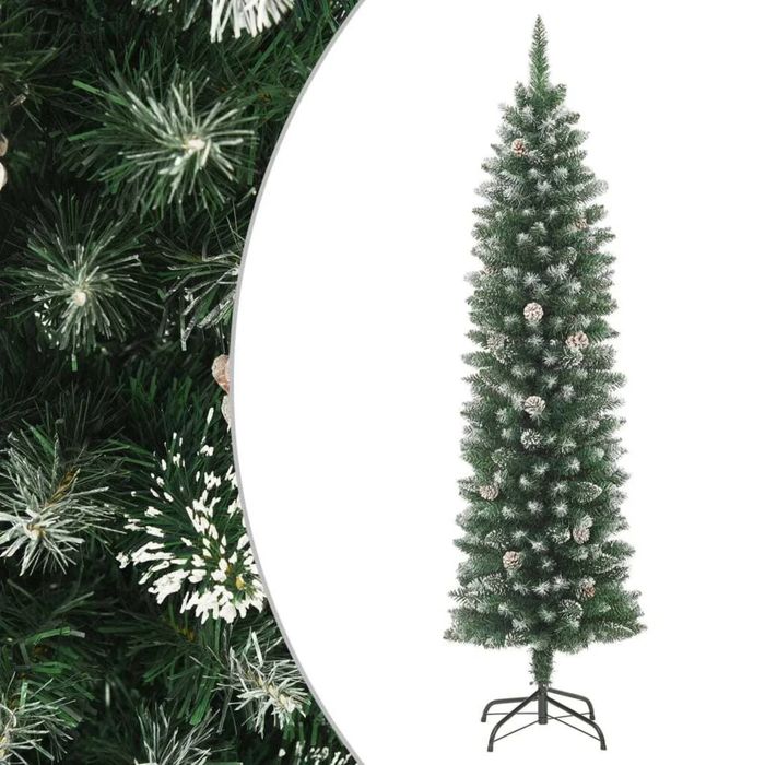 P&P Green & White Slim Christmas Tree 150cm PVC White Snow Flocked