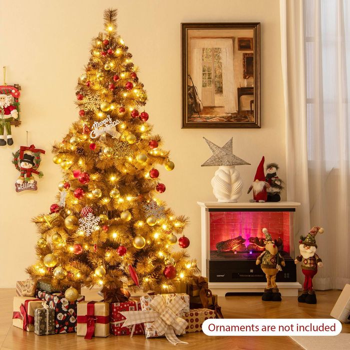 Costway 1.8M Christmas Tree 52 Natural Pine Cones Needles LED Light