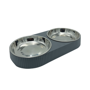 Baxter Bone Charcoal Melamine Ribbed Double Pet Bowl