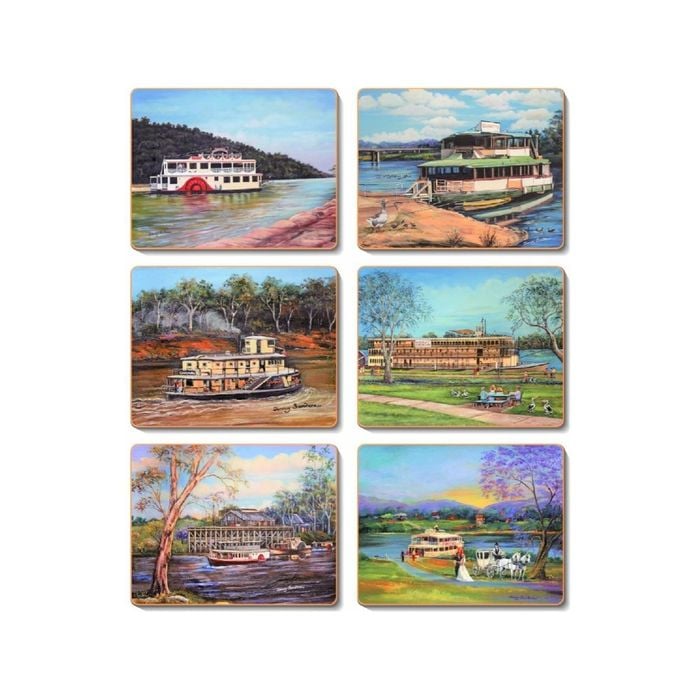 Cinnamon Cork Backed Coasters Set of 6 - Paddle Steamers