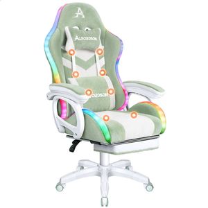 ALFORDSON Gaming Office Chair Sherpa Fleece Massage RGB Green