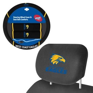 West Coast Eagles Official Afl Steering Wheel Cover And Headrest Covers Combo