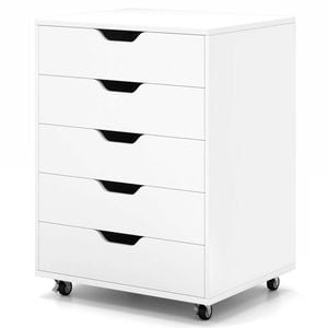 Costway 5-drawer File Cabinet Mobile Storage File Pedestal Home Office - White