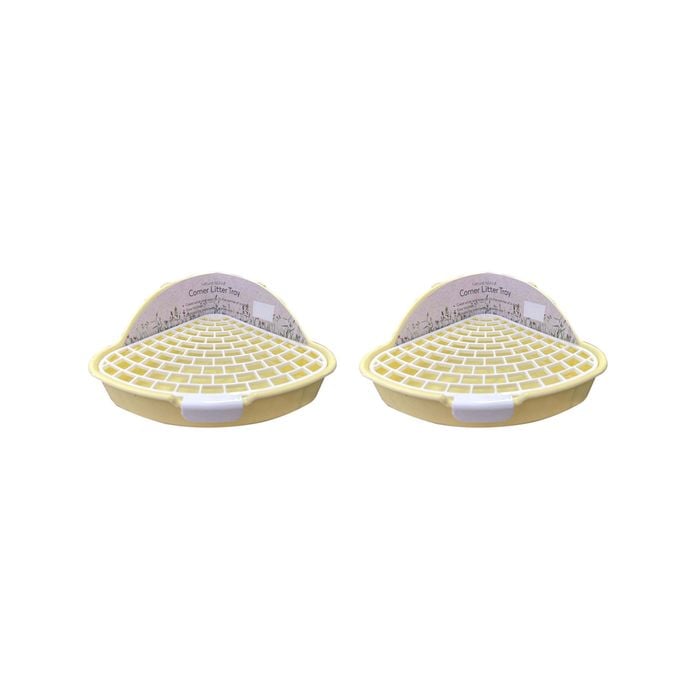 2PK Nature Island Corner 25x20cm w/Clips Cat/Dog Poop Pet Litter Tray Small Yellow