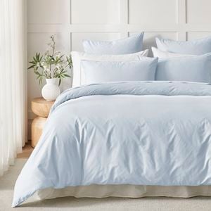 Dreamaker 400TC Premium Cotton Sateen Piped Quilt Cover Set Sky Single Bed