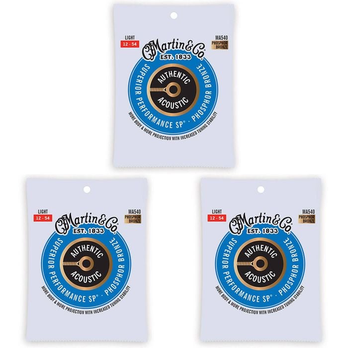 3PK Martin Guitar MA540 Authentic Instrument String 92/8 Phosphor Bronze Light