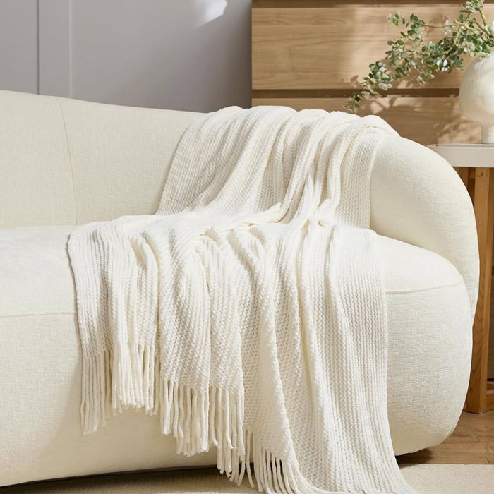 Gioia Casa Chenille Knitted Throw 130x170cm Snow