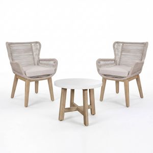 Stud 3pc Chat Set Outdoor Chair Coffee Table White Wash