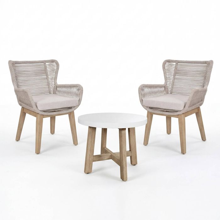 Stud 3pc Chat Set Outdoor Chair Coffee Table White Wash