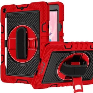 Rugged Stand Shockproof Hybrid Case with Strap For Apple iPad Air 6th 11" (2024) (Red+Black)