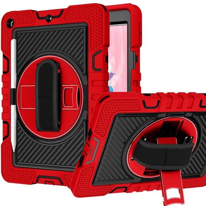Rugged Stand Shockproof Hybrid Case with Strap For Apple iPad Air 6th 11" (2024) (Red+Black)