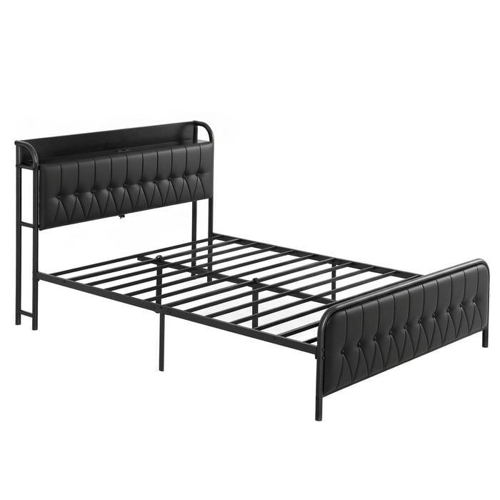 Artiss Queen Bed Frame Storage Headboard Charging Station Black