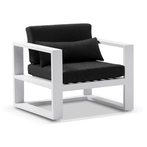 Santorini 1 Seater Outdoor Aluminium Arm Chair White & Denim Grey Cushions