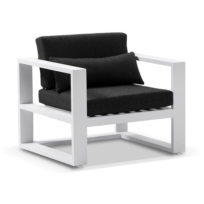Santorini 1 Seater Outdoor Aluminium Arm Chair White & Denim Grey Cushions