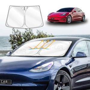 Windshield Sun Shade for Tesla Model 3 2017-2023 Blocks UV Rays Foldable Custom Visor Protector