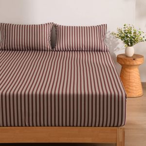 Dreamaker Pippa Stripe Fitted Sheet Set Chocolate King Single Bed