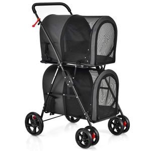 Costway 4in1 Pet Stroller Double Layer Travel Cart Black