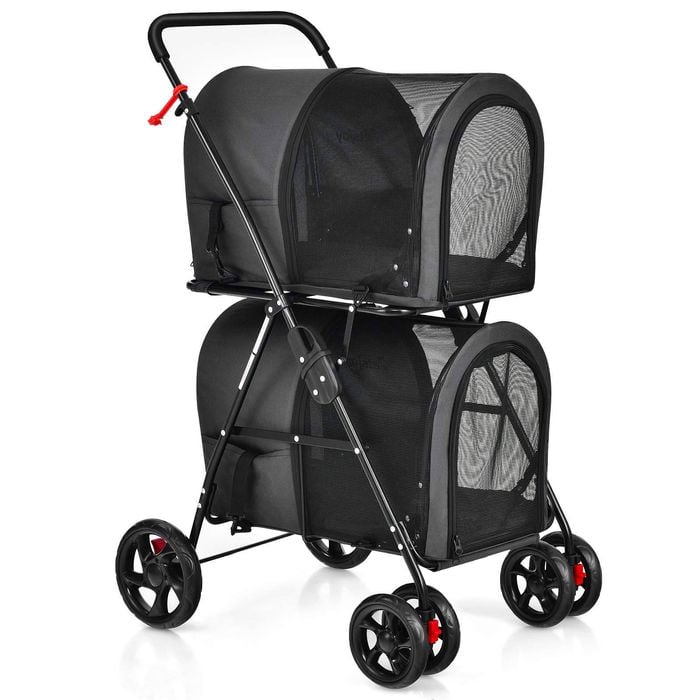 Costway 4in1 Pet Stroller Double Layer Travel Cart Black